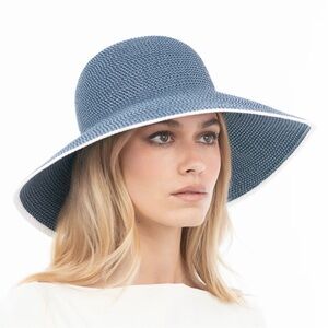 Eric Javits NWOT Best Selling Iconic Hampton Sun Hat in Indigo/White UPF 50+
